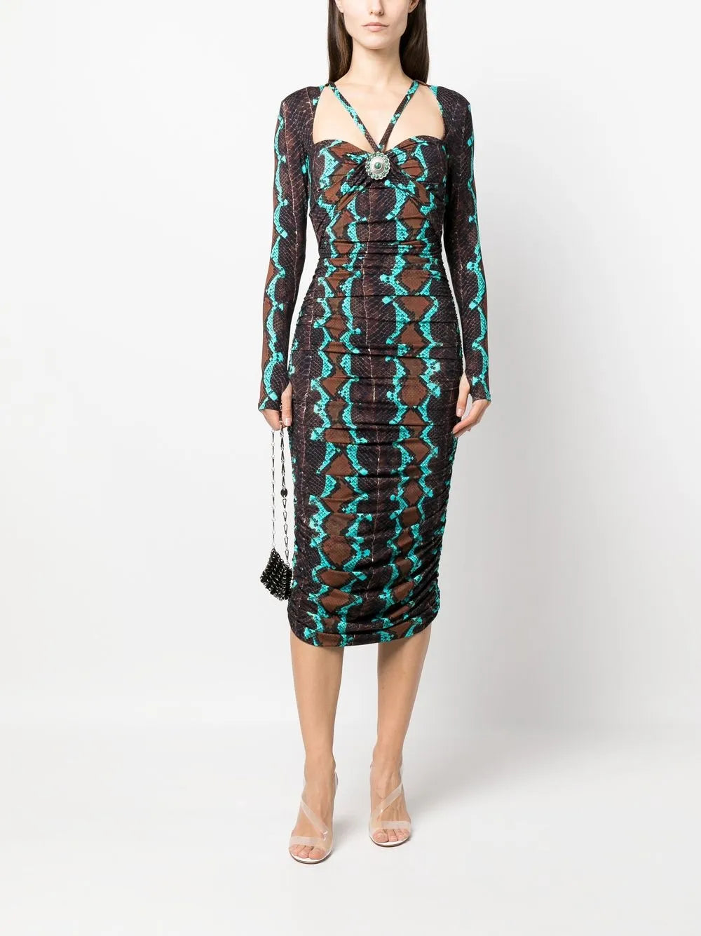Snakeskin-Print Bodycon Midi Dress