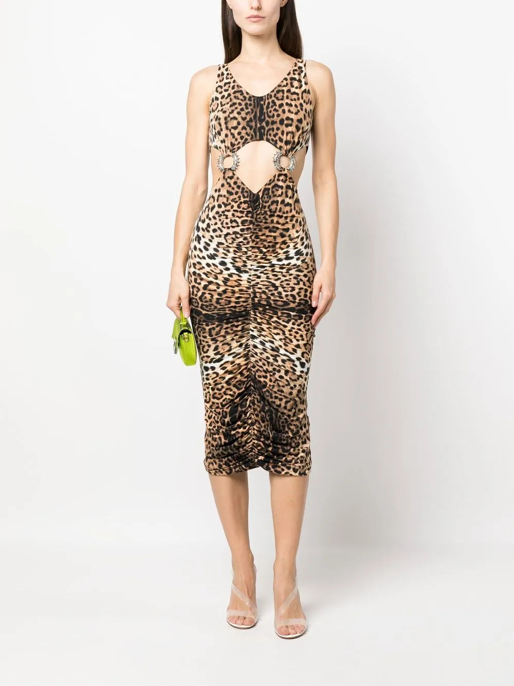 Leopard-Print Cut-Out Midi Dress