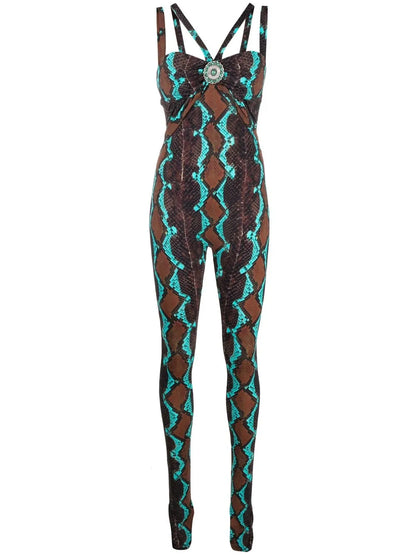 Snakeskin-Print Stretch Jumpsuit