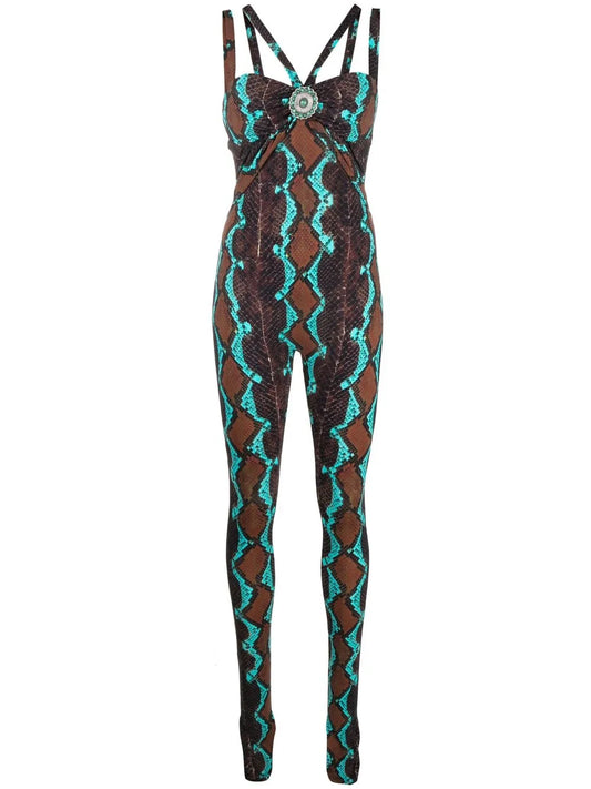 Snakeskin-Print Stretch Jumpsuit