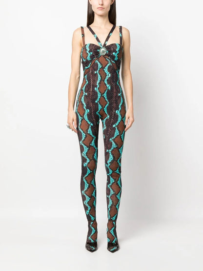 Snakeskin-Print Stretch Jumpsuit