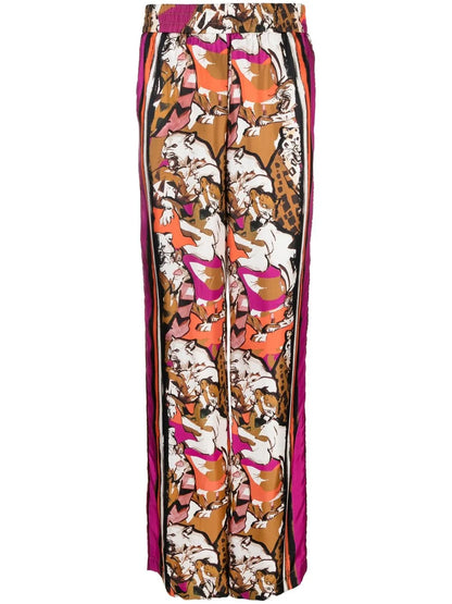 Abstract-Print Silk Palazzo Pants