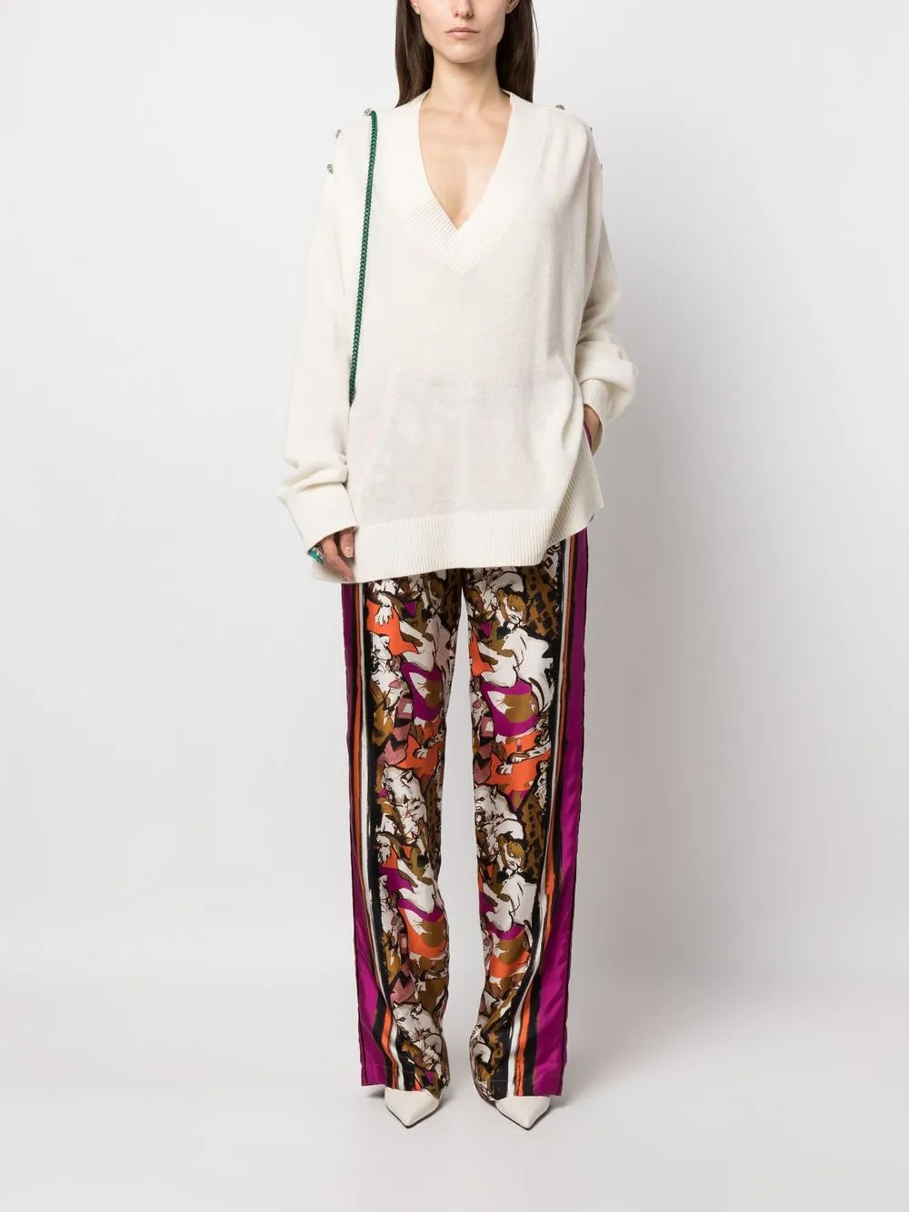 Abstract-Print Silk Palazzo Pants