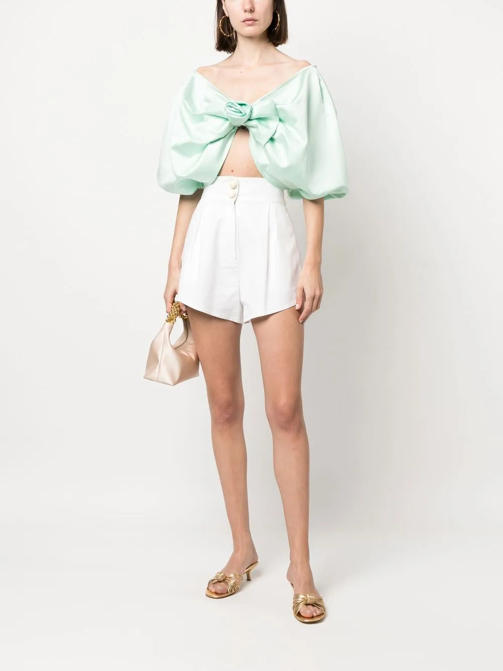 Cropped Floral-Applique Blouse