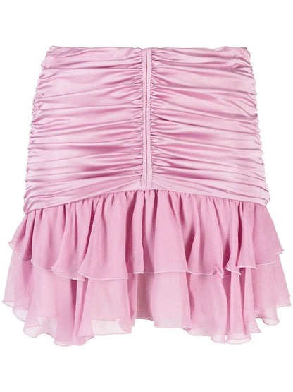 Ruched Rufle-Hem Mini Skirt