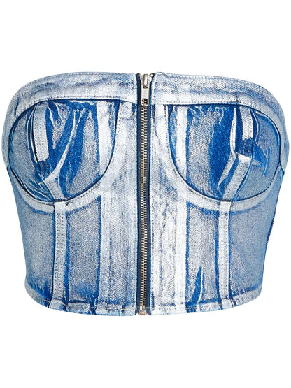 Klj-Appliqué Denim Bustier Top