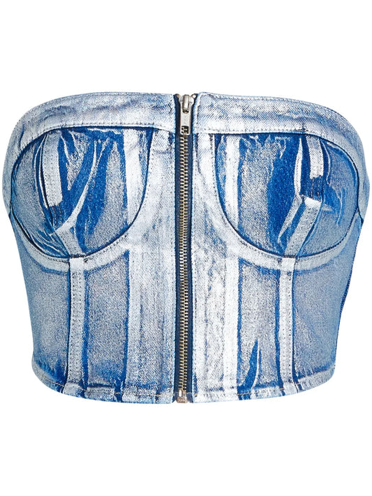 Klj-Appliqué Denim Bustier Top