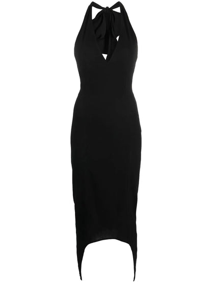 Halterneck V-Neck Midi Dress
