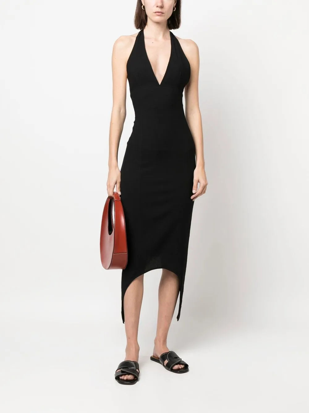 Halterneck V-Neck Midi Dress