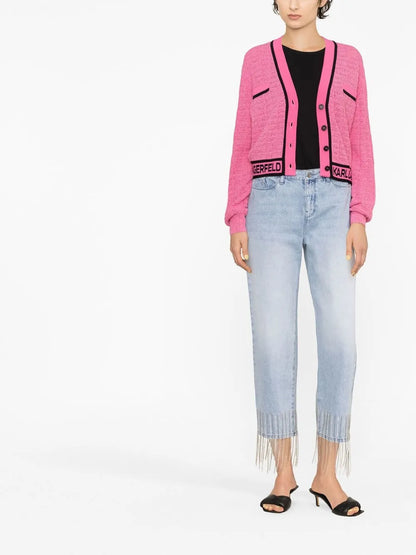 Fringe-Detail Cropped Jeans