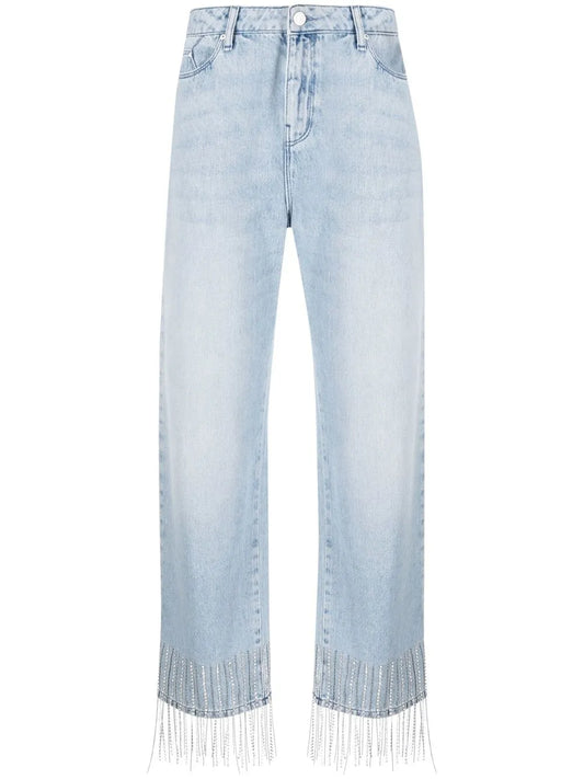 Fringe-Detail Cropped Jeans