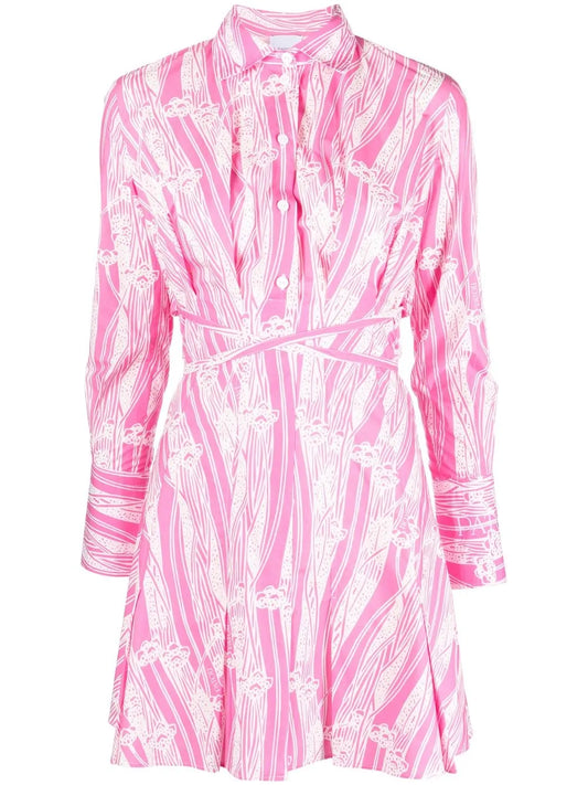 Printed Tie-Waisted Shirt Dress