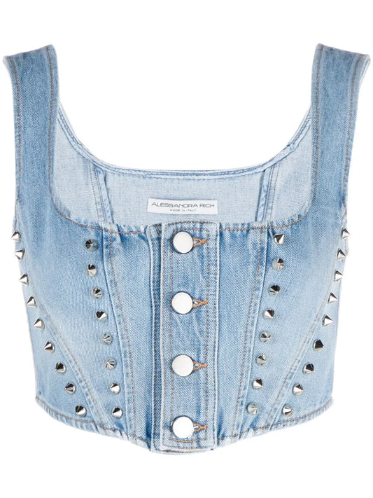 Studded Denim Bustier Top