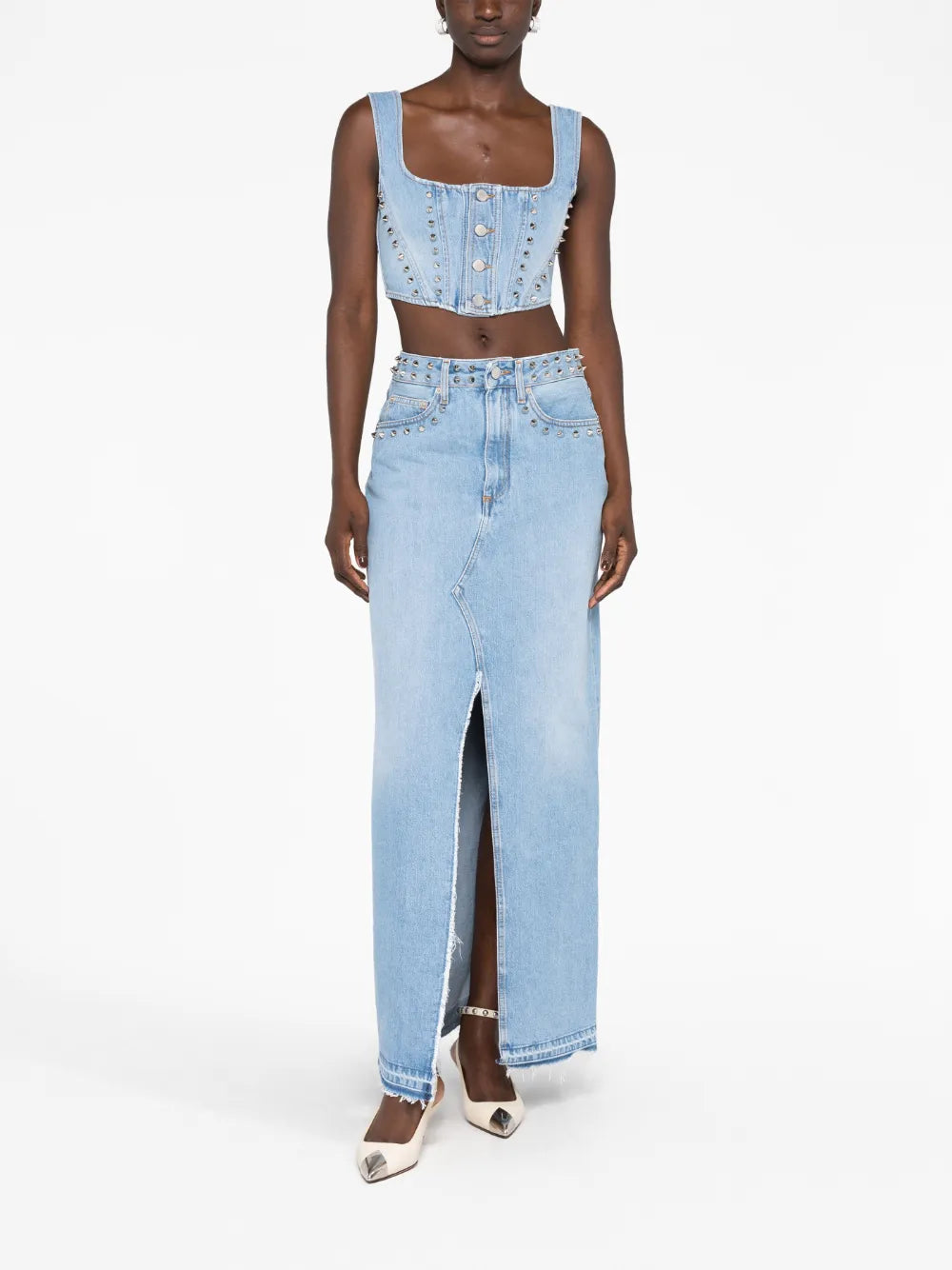 Studded Denim Bustier Top