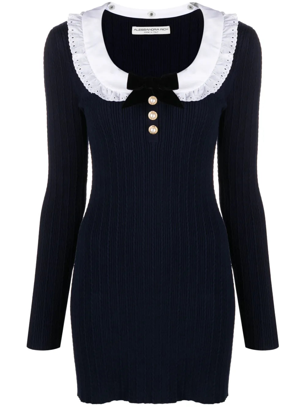 Lace-Collar Ribbed-Knit Minidress
