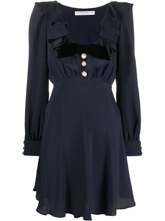 Bow-Embellished Ruffle-Trim Minidress