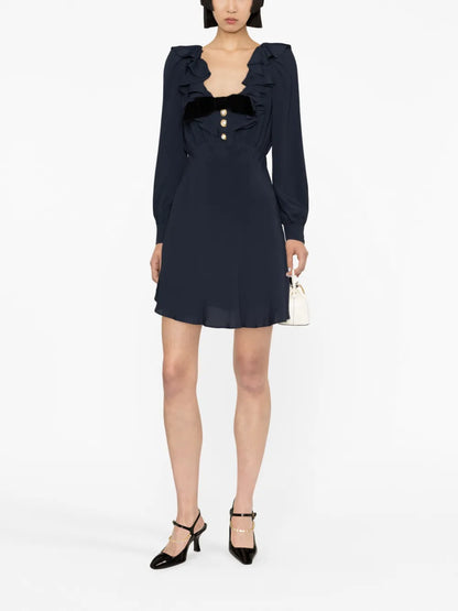 Bow-Embellished Ruffle-Trim Minidress