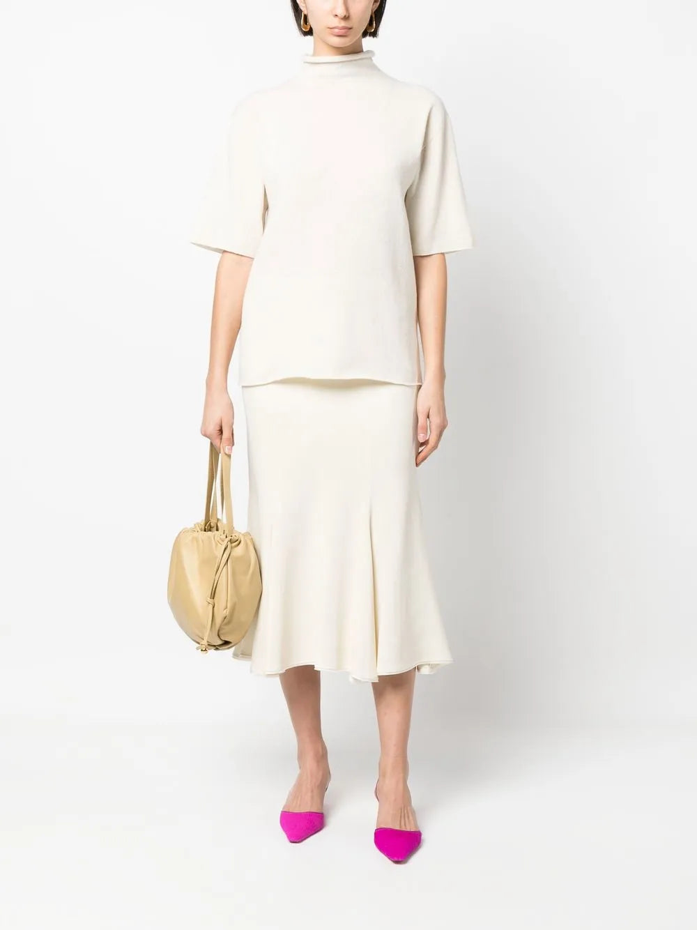Short-Sleeved Roll-Neck Knitted Top