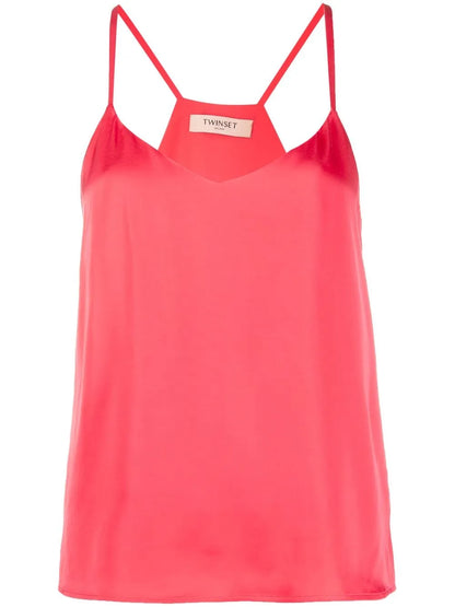 Rear Logo-Plaque Satin Top