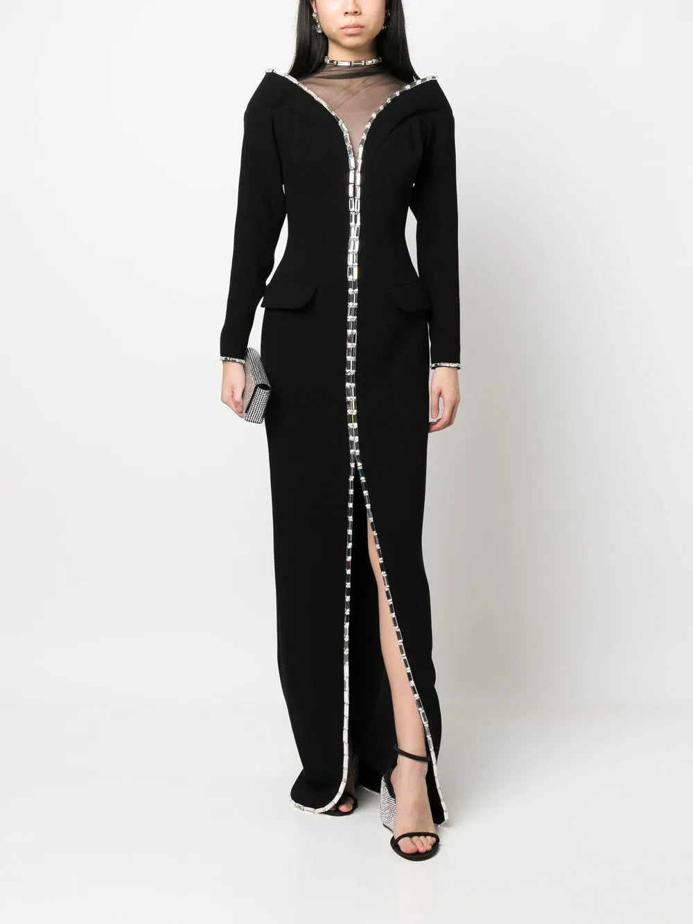Crystal-Embellished Tailored Maxi Dress
