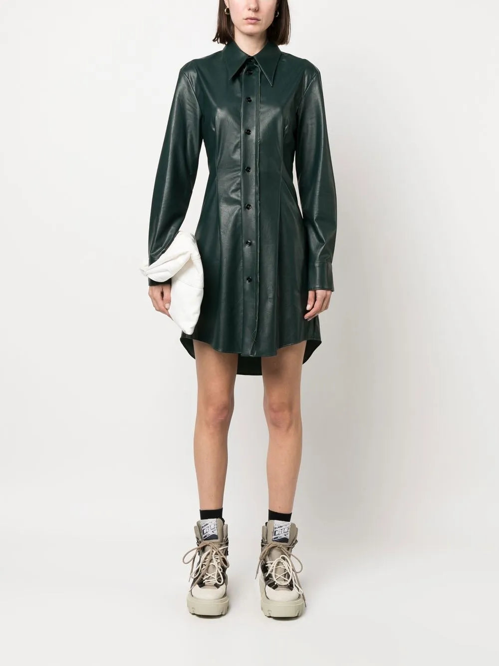 Faux-Leather Shirt Dress