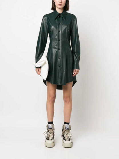 Faux-Leather Shirt Dress