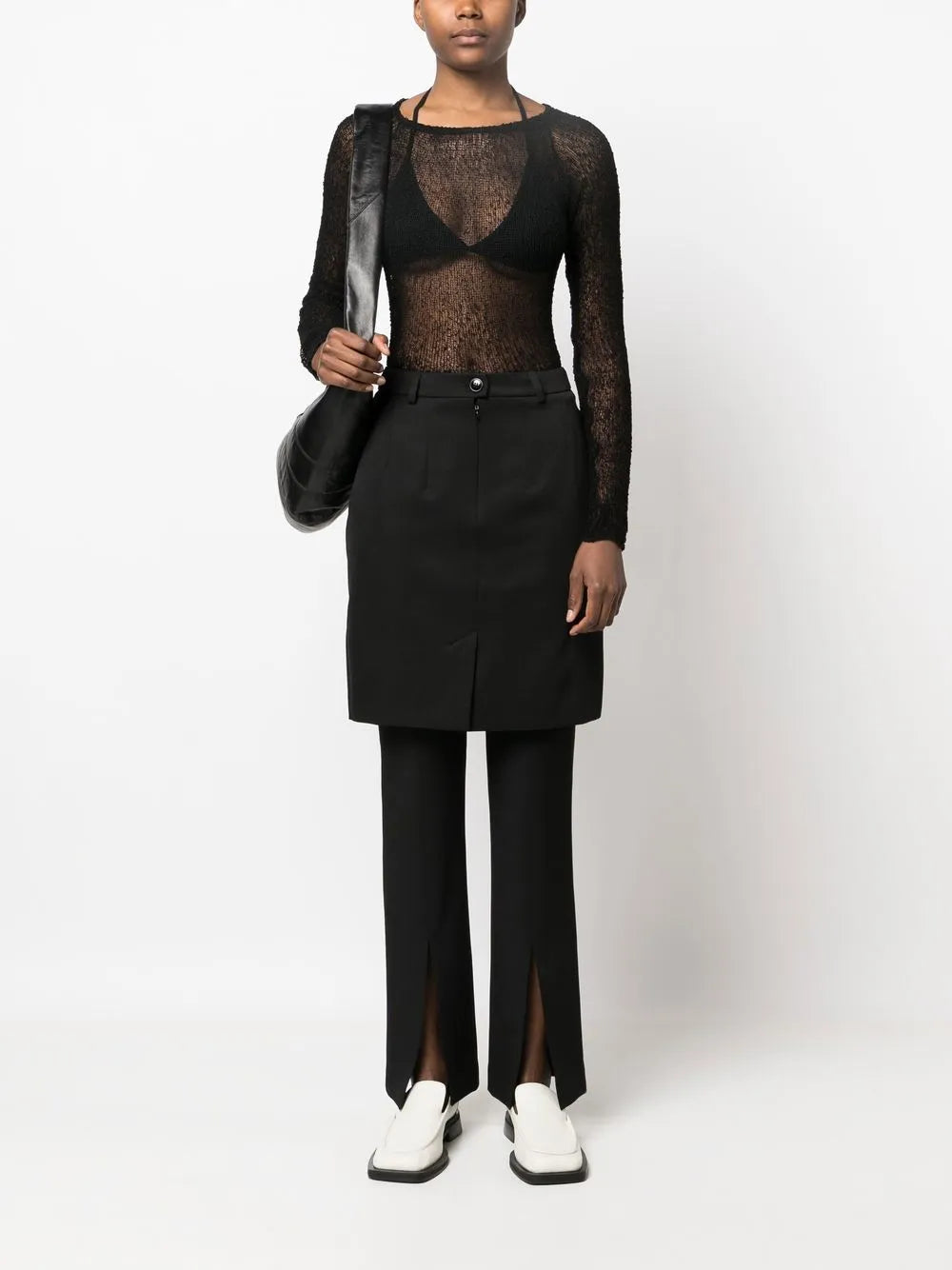 High-Waisted Logo-Patch Skirt