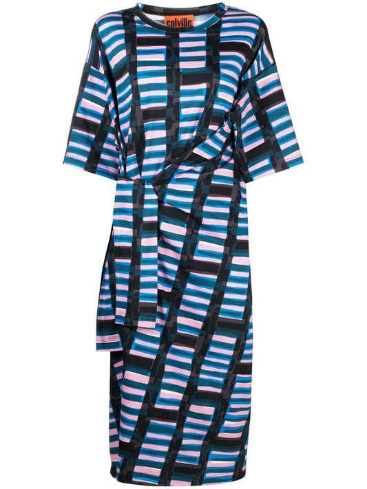 Abstract-Print Twisted Midi Dress