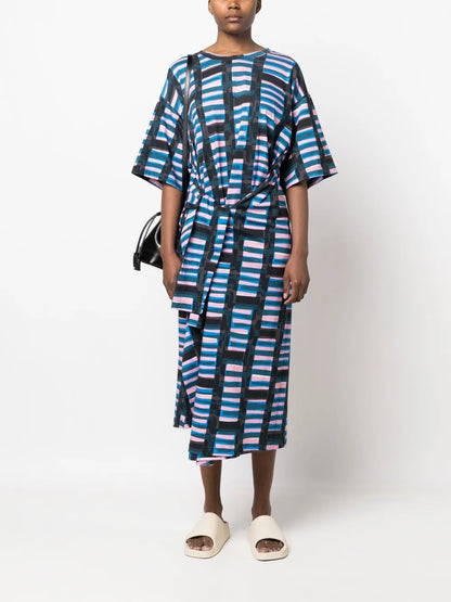 Abstract-Print Twisted Midi Dress