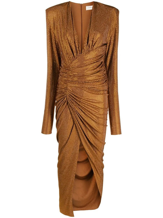 Microcrystal-Embellished Ruched Gown