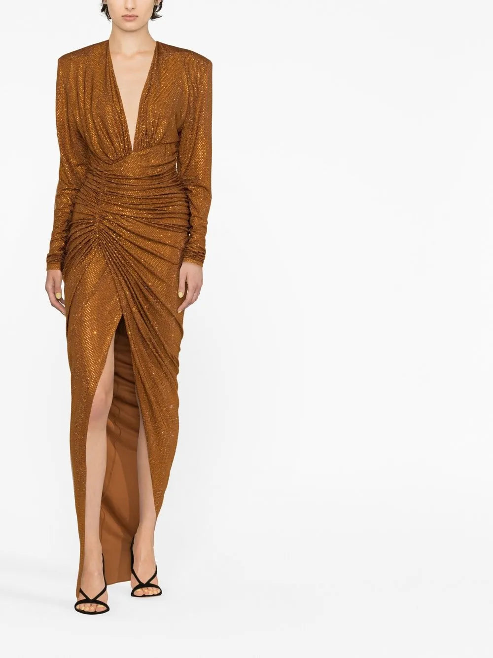 Microcrystal-Embellished Ruched Gown