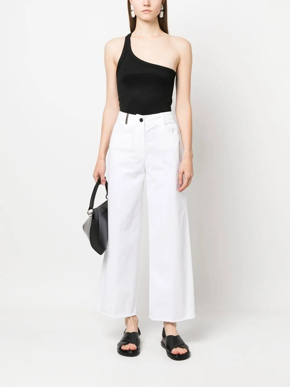 Ribbed Hem Palazzo Trousers