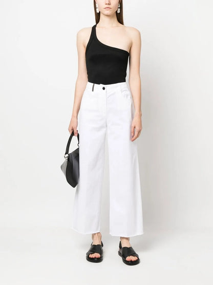 Ribbed Hem Palazzo Trousers