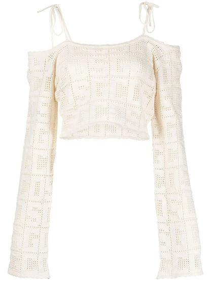Crochet-Knit Logo Crop Top