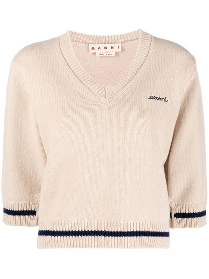 Logo-Embroidered V-Neck Jumper