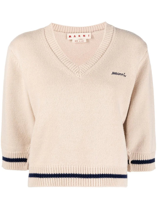 Logo-Embroidered V-Neck Jumper