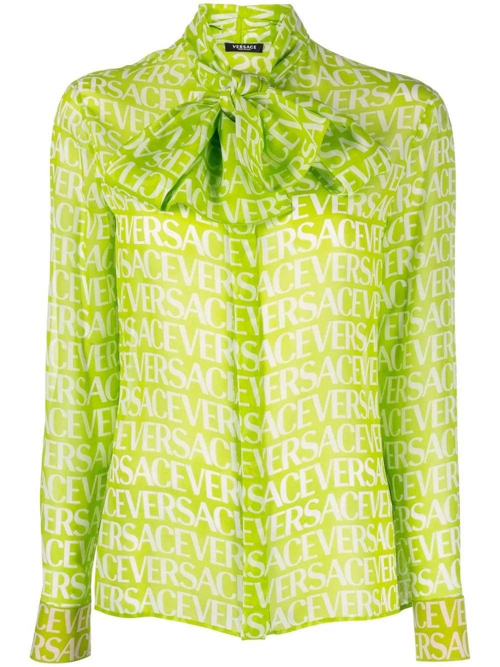 Pussy-Bow Logo-Print Blouse