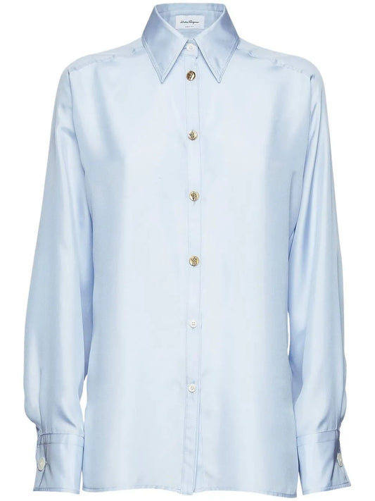 Button-Front Satin Shirt