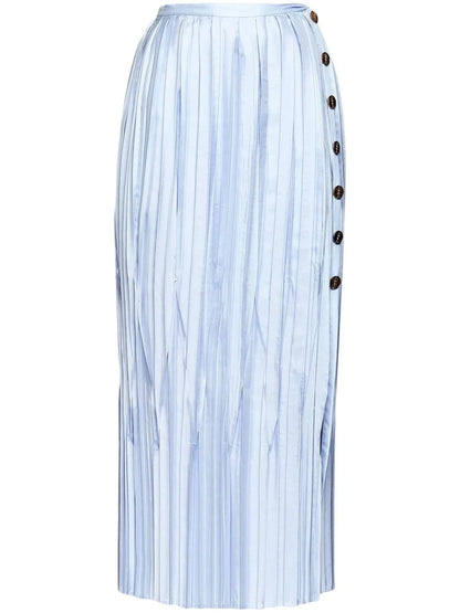 Pleated Silk Midi Skirt