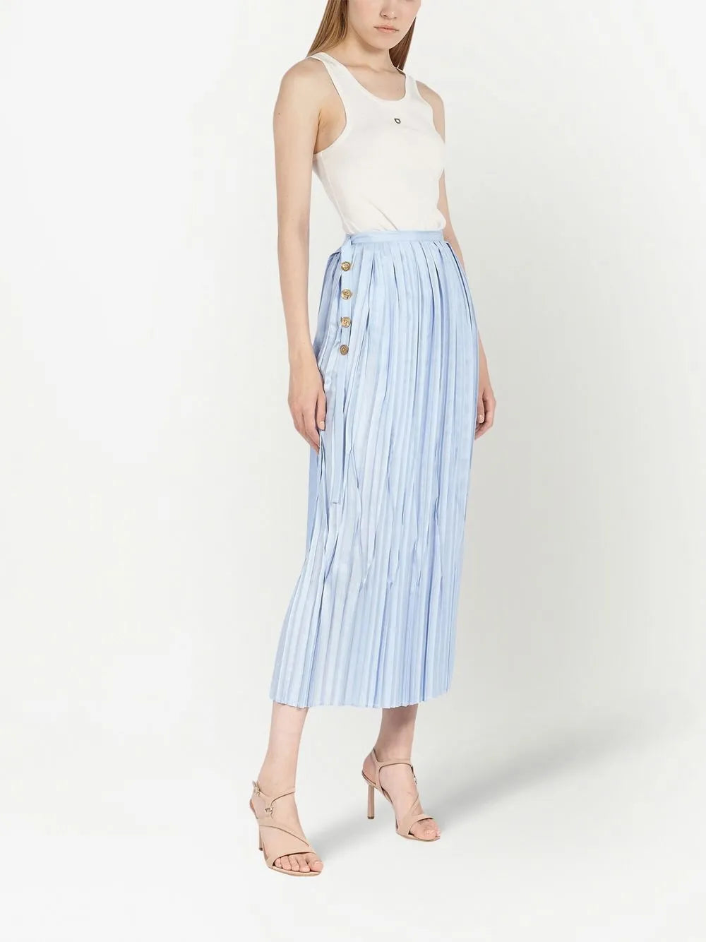 Pleated Silk Midi Skirt