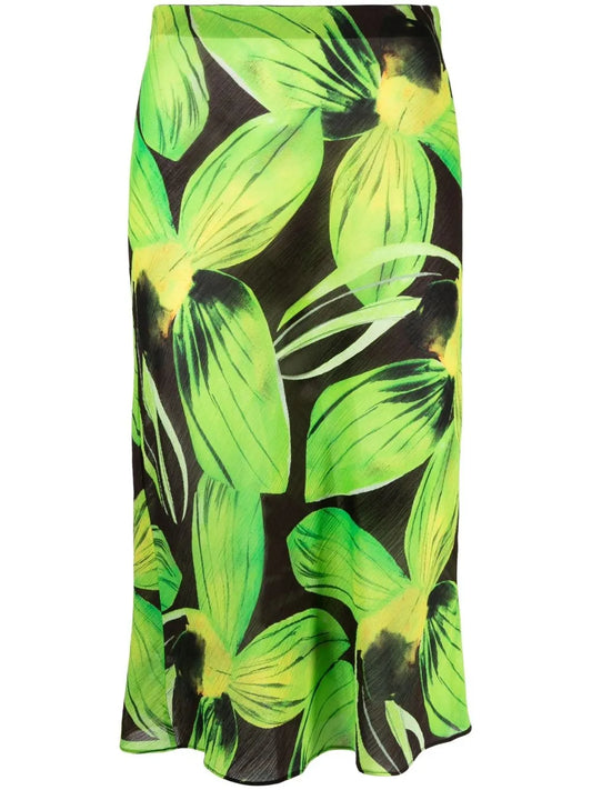 Leaf-Print Midi Skirt