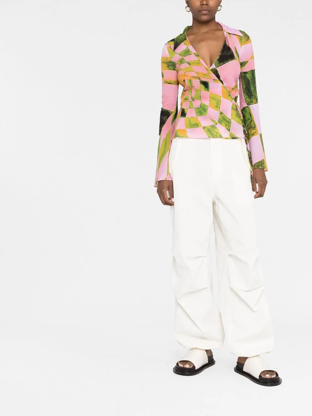 Graphic-Print Silk-Blend Wrap Blouse