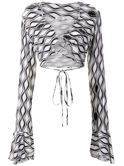 Long-Sleeved Tie-Fastening Blouse