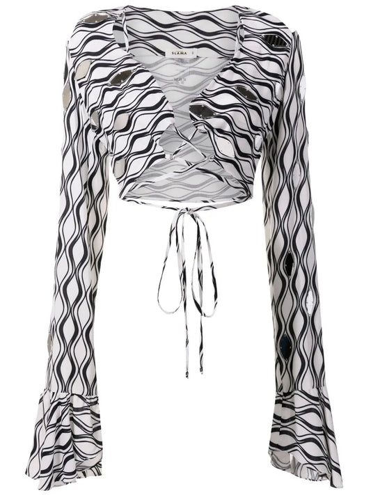 Long-Sleeved Tie-Fastening Blouse