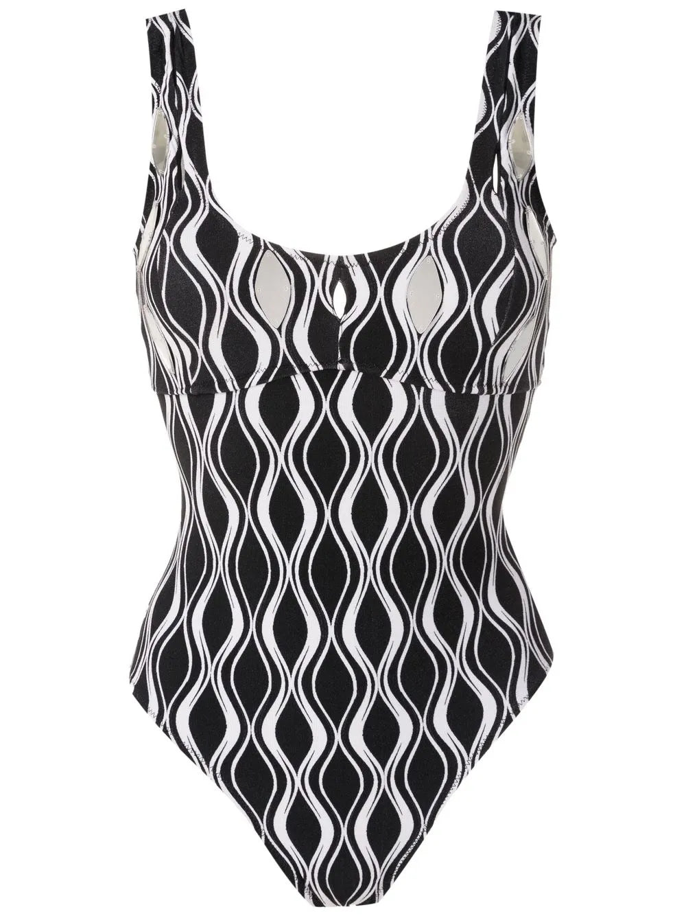 Wave-Print Hardware-Detail Swimsuit