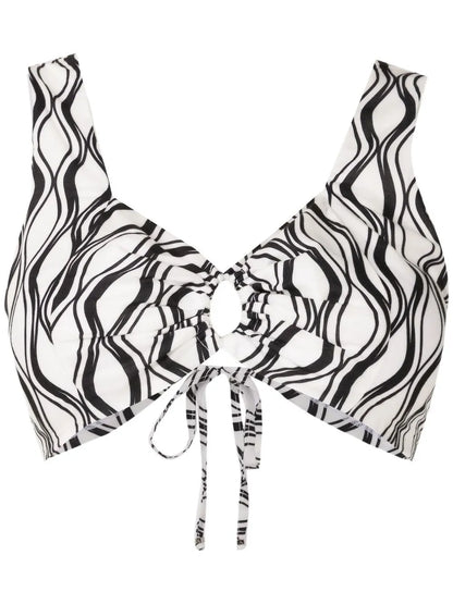 Wave-Print Sleeveless Cropped Top