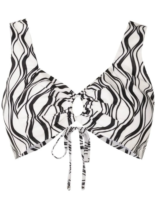 Wave-Print Sleeveless Cropped Top