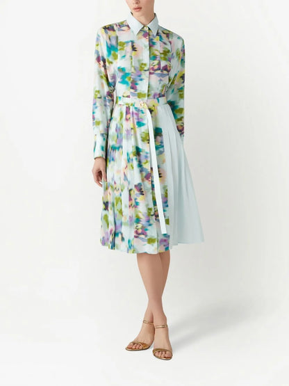 Abstract Floral-Print Shirt Dress