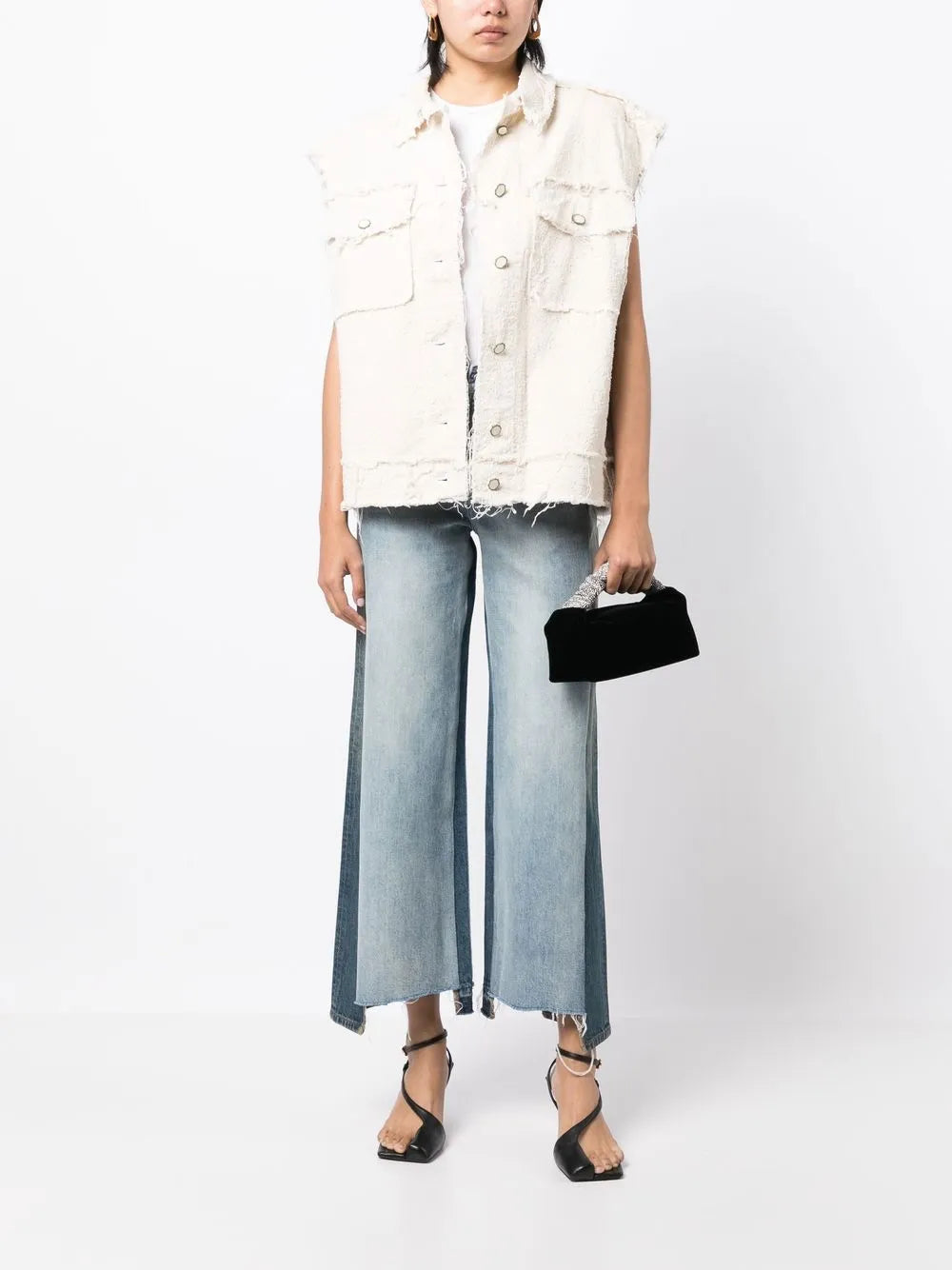 Raw-Edge Twill Sleeveless Jacket