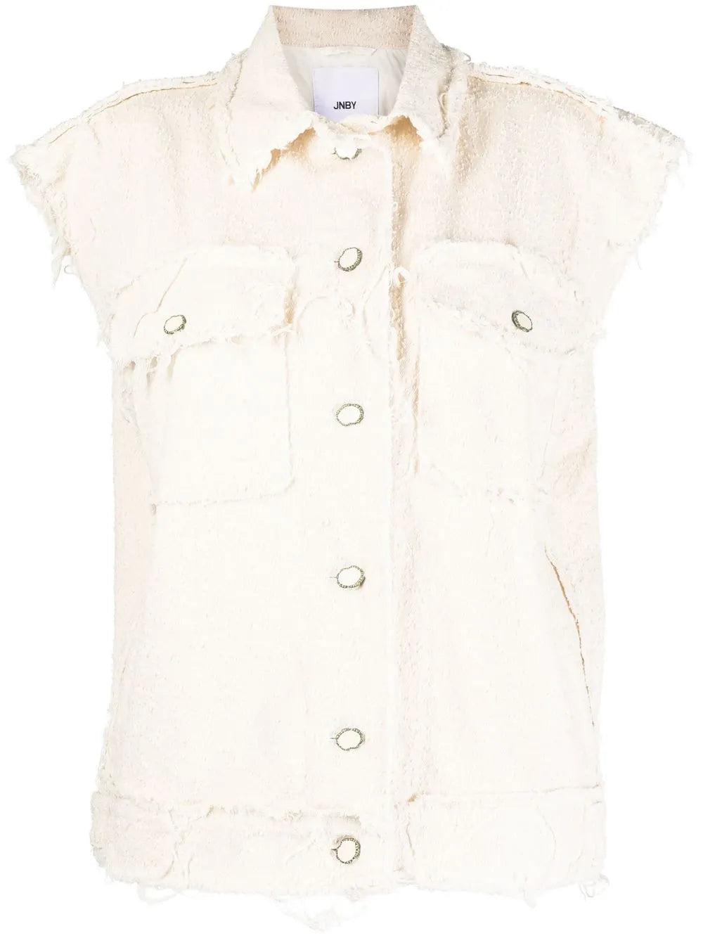 Raw-Edge Twill Sleeveless Jacket